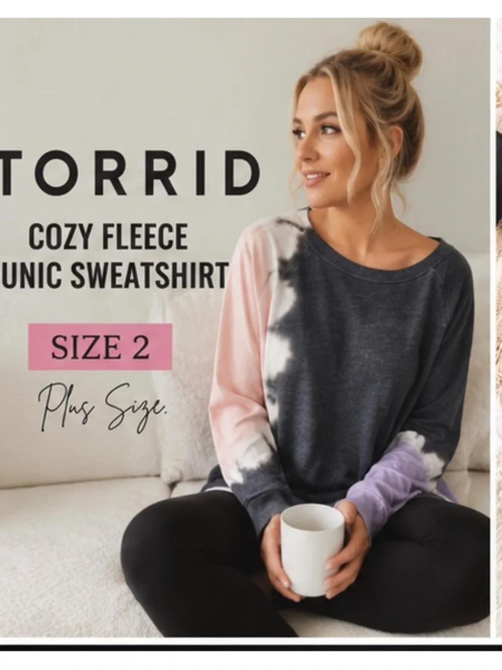 Torrid Size 2 Cozy Fleece Tie Dye Tunic Sweatshirt Gray Pink Purple Plus